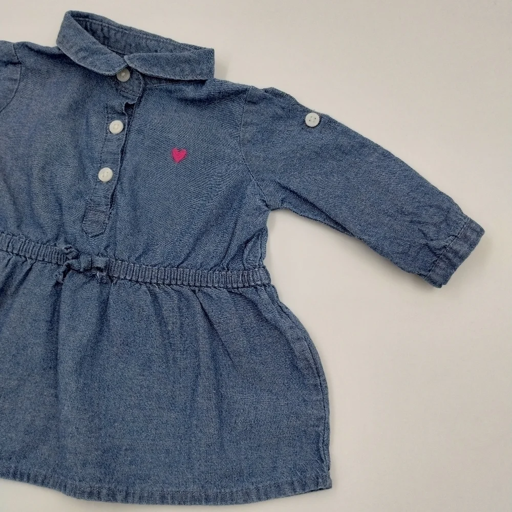 Carter's size 3 months baby chambray collared dress with tiny heart